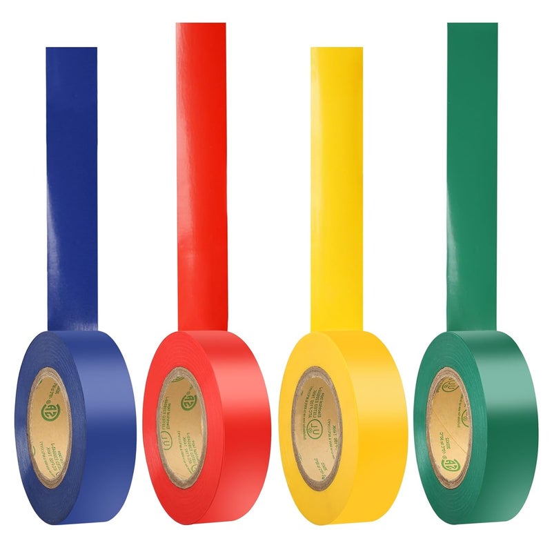 G GEYYANG GEYYANG Colored Electrical Tape 4 Pack, Professional Grade UL Approved, Multipurpose Electrical Tape for Home Improvement Electrical Equipment, 0.7in X 33ft PVC Electric Insulating Tape - Image 1